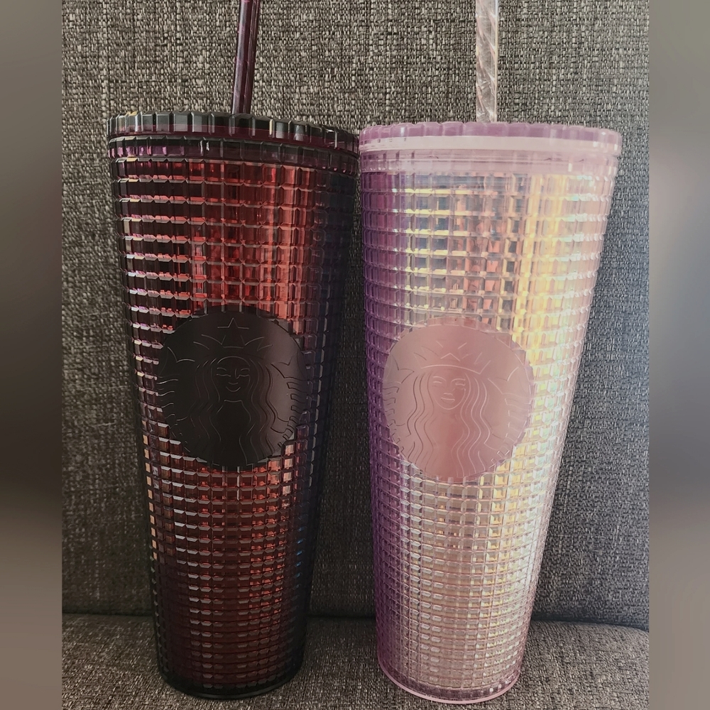 STARBUCKS SET Holiday Disco Iridescent Sakura Pink Plum Cold Tumblers SET of 2